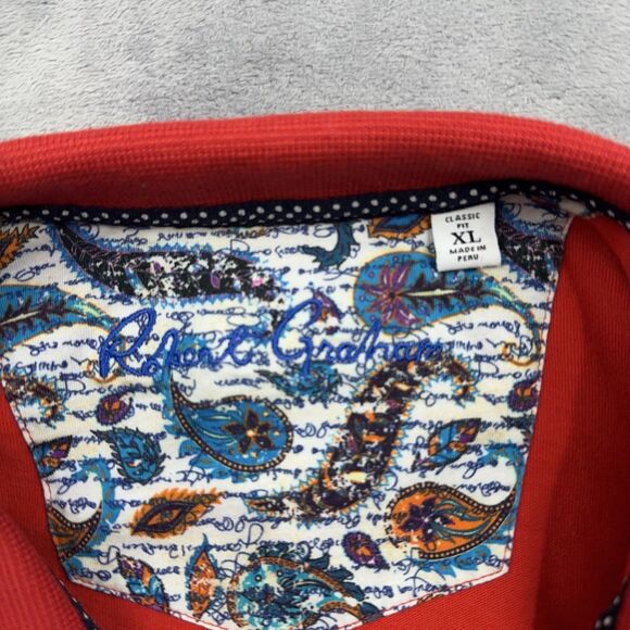 Robert Graham Shirt Men's Size XL Red Classic Fit Polo Crown Skull Logo - Picture 6 of 10